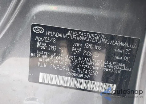 2018 Hyundai Elantra Eco z USA, uszkodzony, nr VIN 5NPD94LA5JH343250